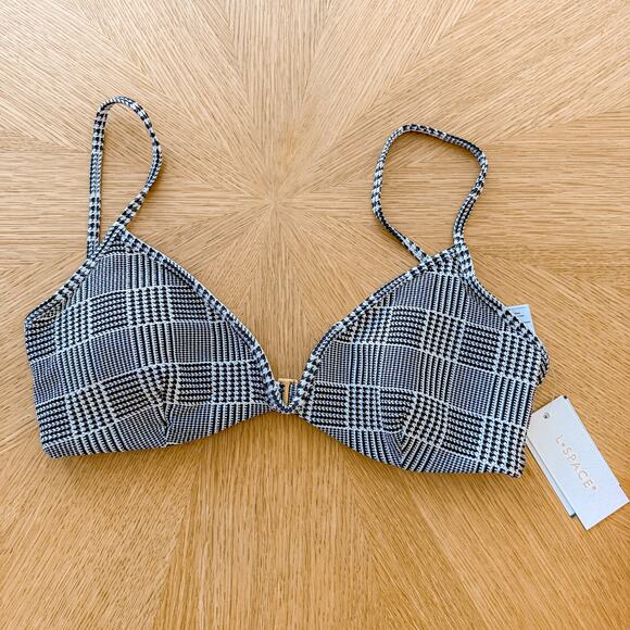 L Space Bikini Top Womens Sz Large Black White Helena Houndstooth Underwired NWT - Picture 2 of 5